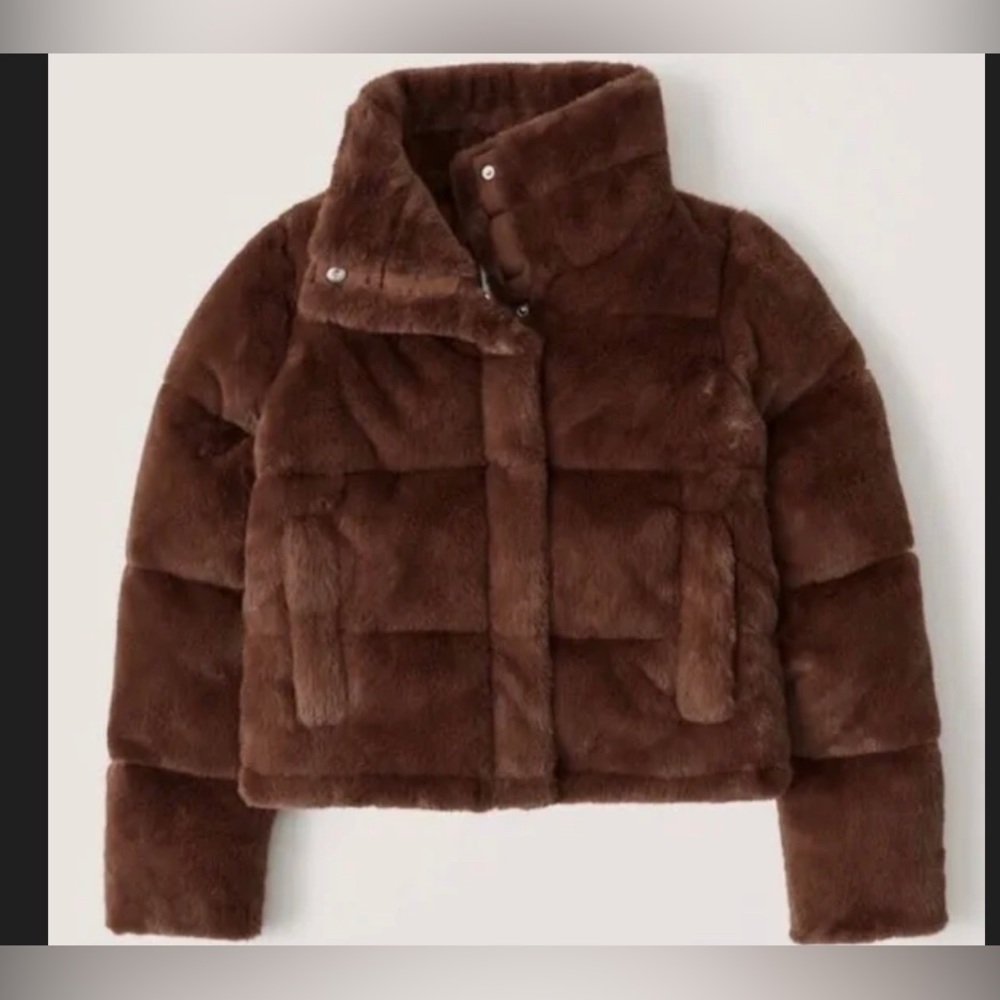 Abercrombie Brown Faux Fur Mini puffer jacket